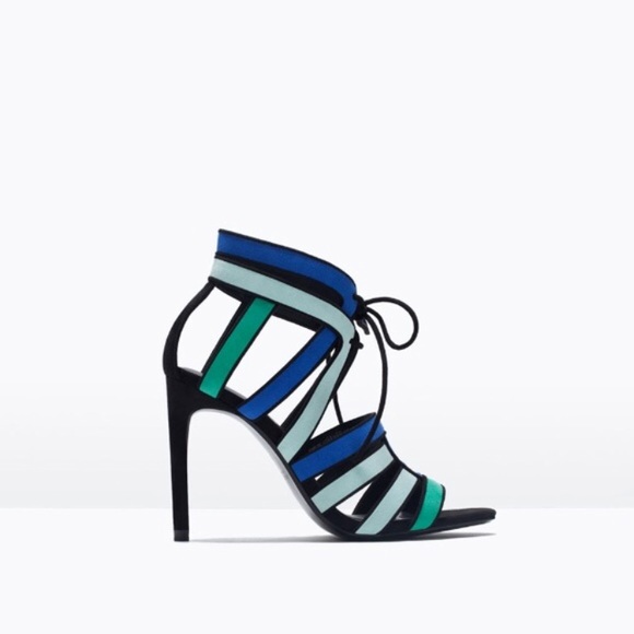 zara blue strappy heels
